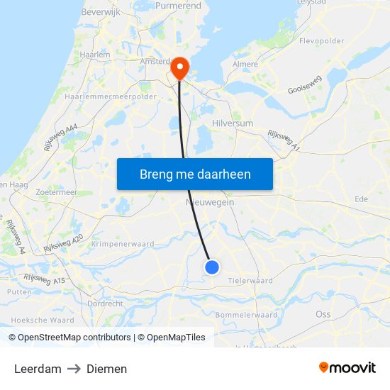 Leerdam to Diemen map