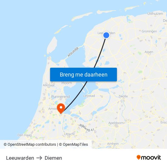 Leeuwarden to Diemen map