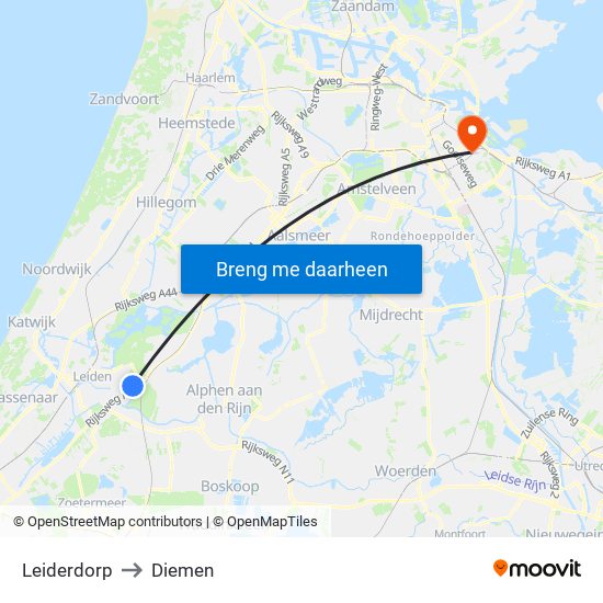 Leiderdorp to Diemen map
