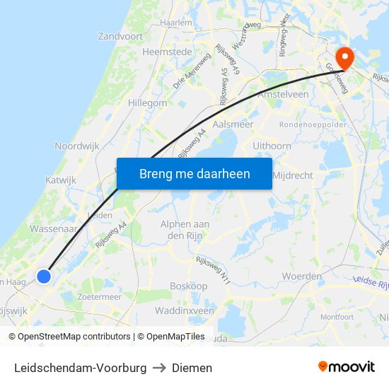 Leidschendam-Voorburg to Diemen map