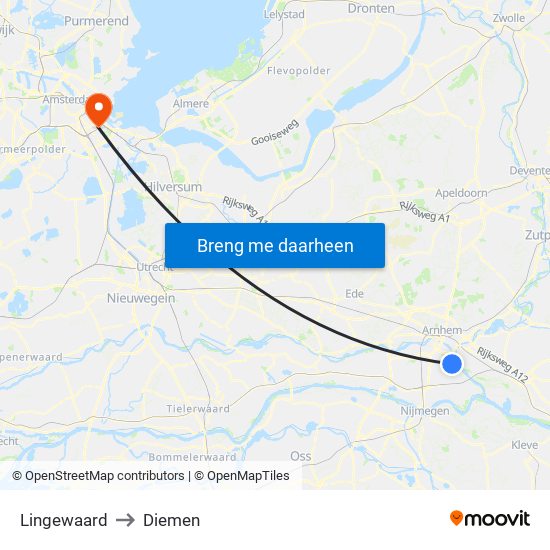 Lingewaard to Diemen map