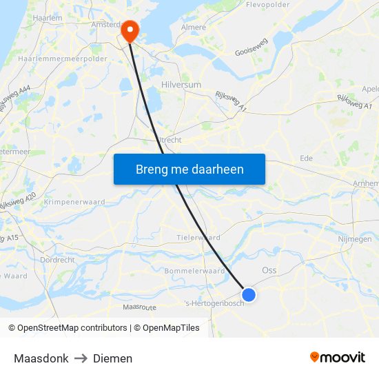 Maasdonk to Diemen map