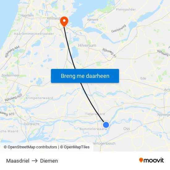 Maasdriel to Diemen map