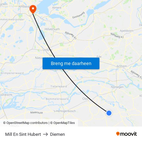 Mill En Sint Hubert to Diemen map