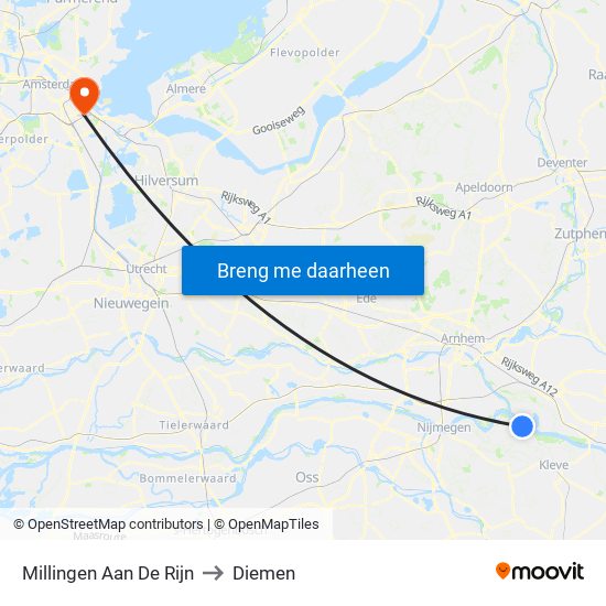 Millingen Aan De Rijn to Diemen map