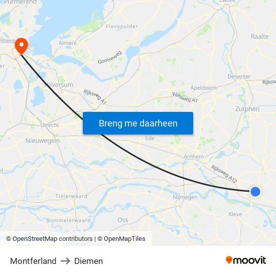 Montferland to Diemen map