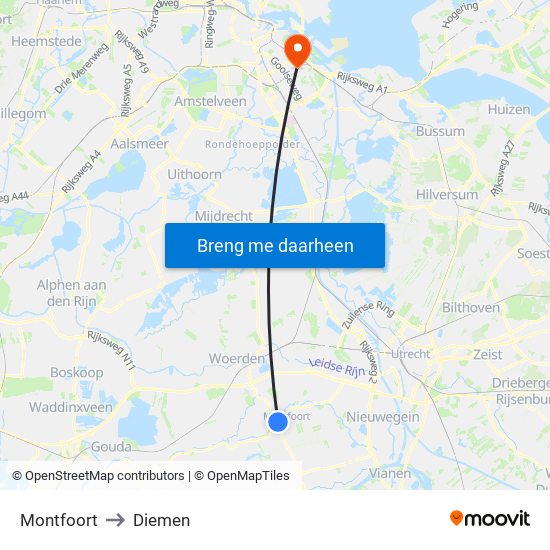 Montfoort to Diemen map