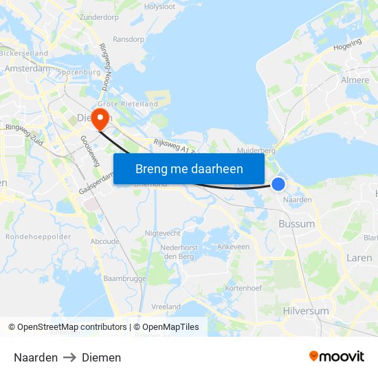 Naarden to Diemen map