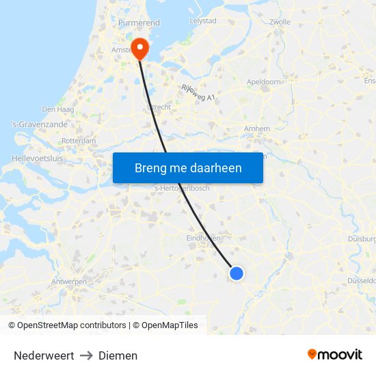 Nederweert to Diemen map