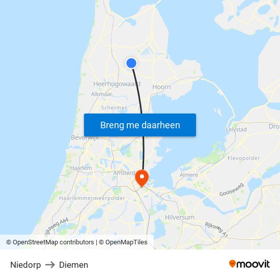 Niedorp to Diemen map
