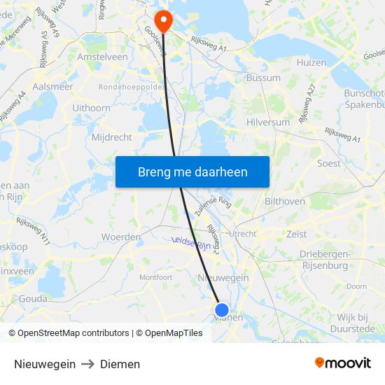 Nieuwegein to Diemen map