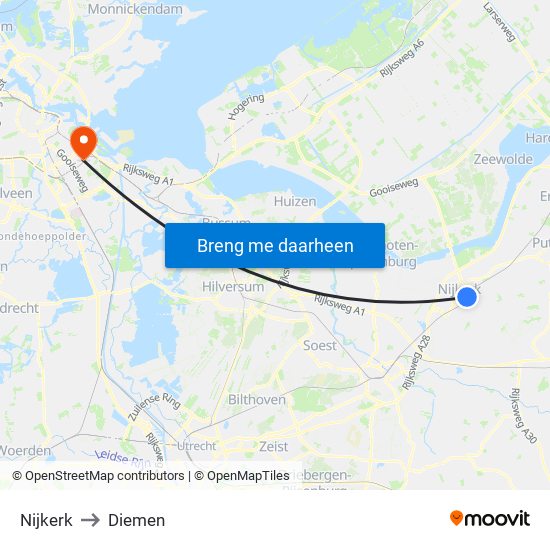 Nijkerk to Diemen map