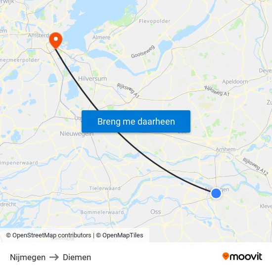 Nijmegen to Diemen map