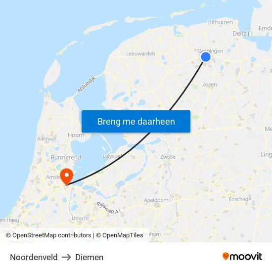 Noordenveld to Diemen map