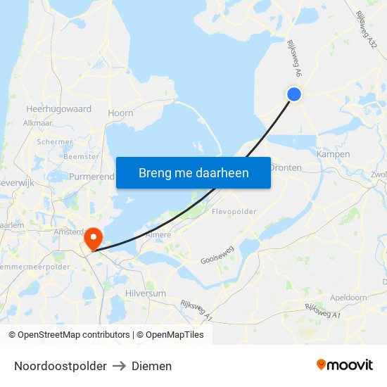 Noordoostpolder to Diemen map