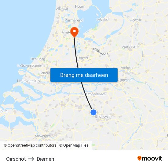 Oirschot to Diemen map