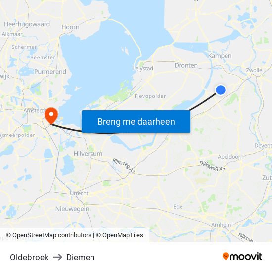 Oldebroek to Diemen map