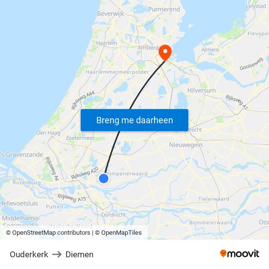 Ouderkerk to Diemen map