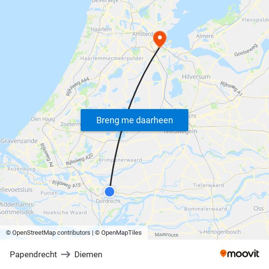 Papendrecht to Diemen map