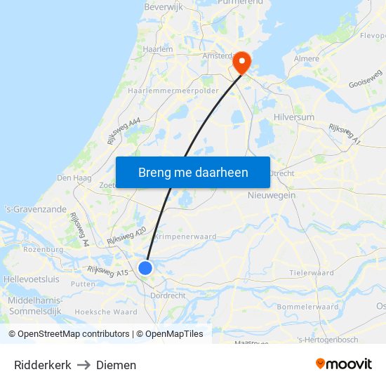 Ridderkerk to Diemen map