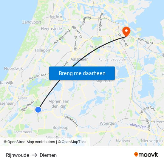 Rijnwoude to Diemen map