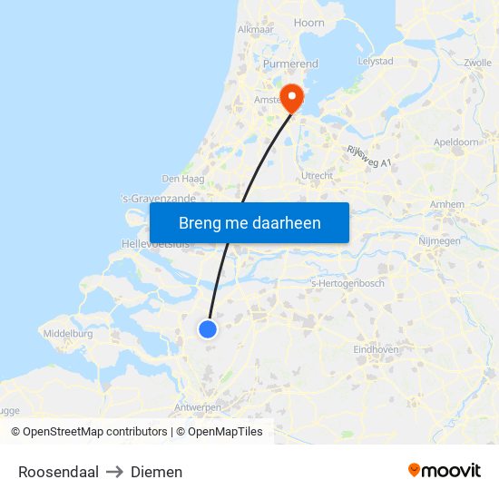 Roosendaal to Diemen map