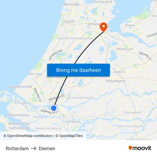 Rotterdam to Diemen map