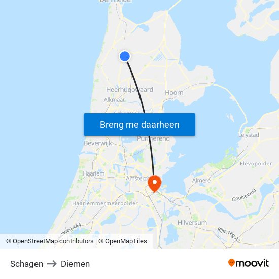 Schagen to Diemen map