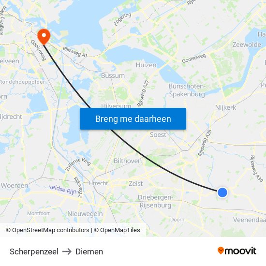 Scherpenzeel to Diemen map