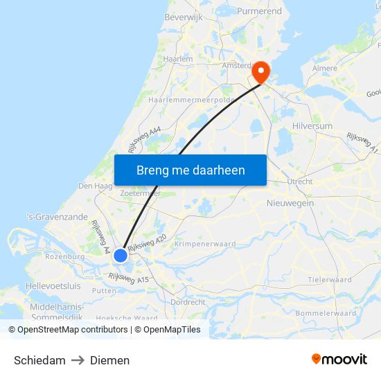 Schiedam to Diemen map