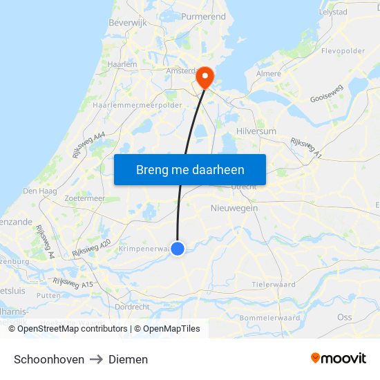 Schoonhoven to Diemen map