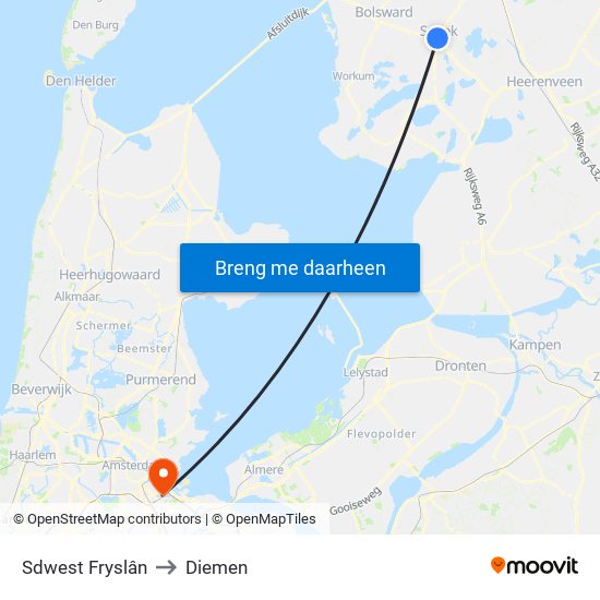 Sdwest Fryslân to Diemen map