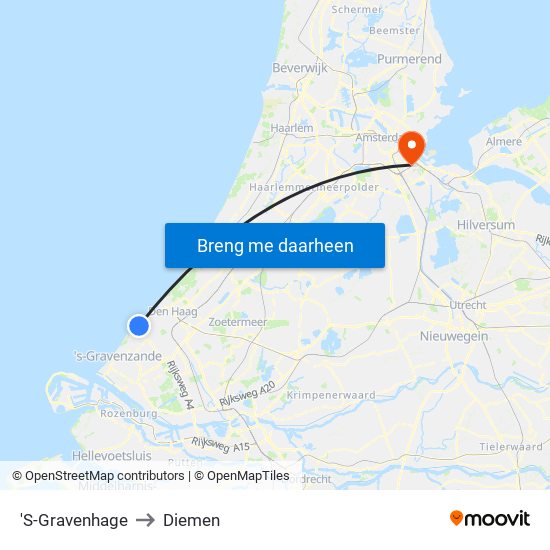 'S-Gravenhage to Diemen map
