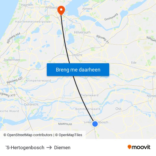 'S-Hertogenbosch to Diemen map