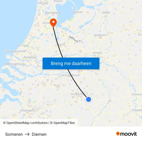 Someren to Diemen map