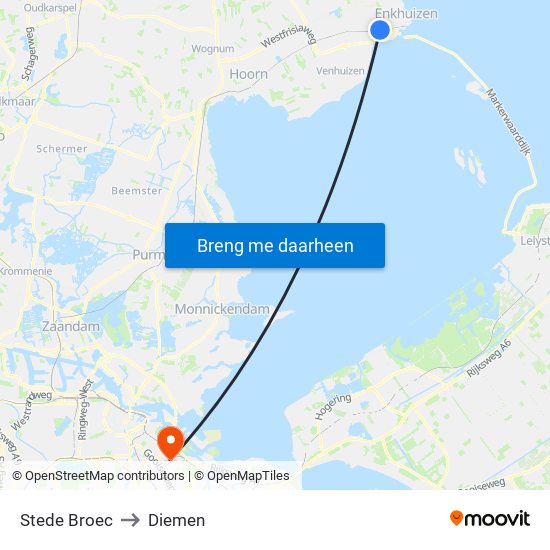 Stede Broec to Diemen map