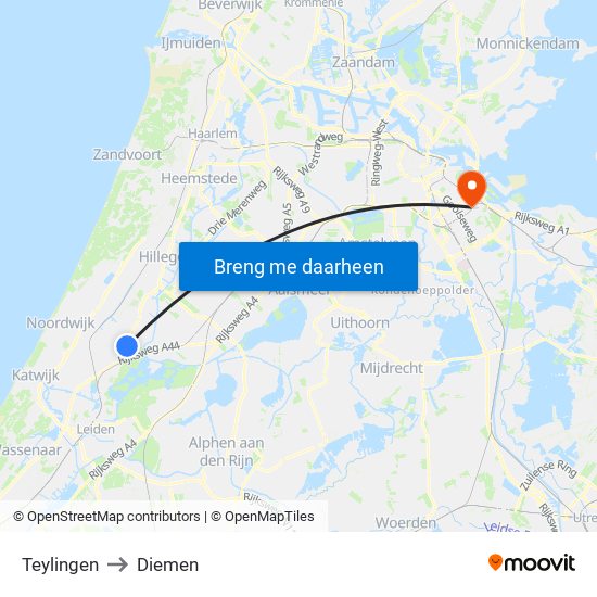 Teylingen to Diemen map