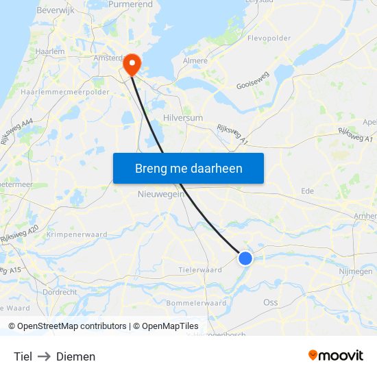 Tiel to Diemen map