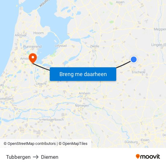 Tubbergen to Diemen map