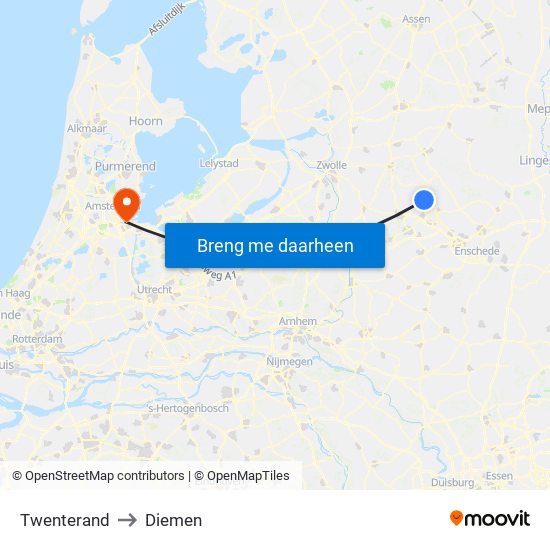 Twenterand to Diemen map