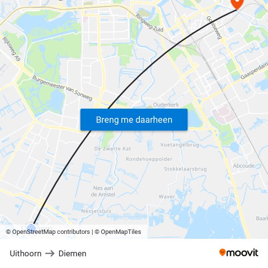 Uithoorn to Diemen map