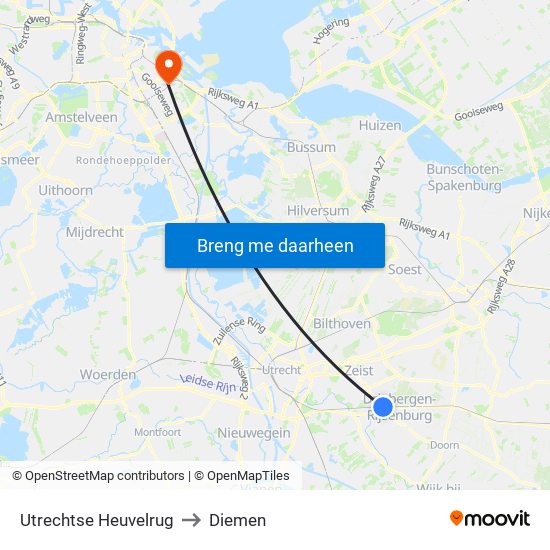 Utrechtse Heuvelrug to Diemen map