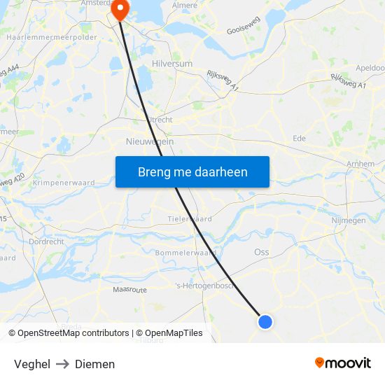 Veghel to Diemen map