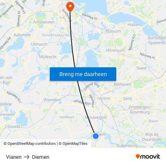 Vianen to Diemen map