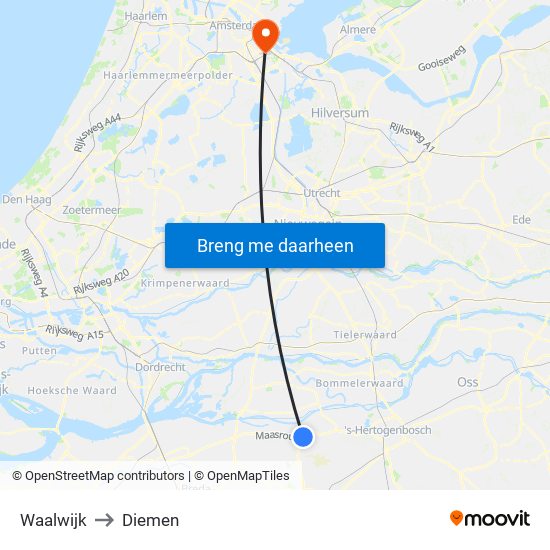 Waalwijk to Diemen map