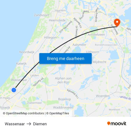 Wassenaar to Diemen map