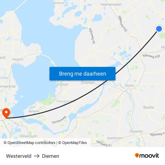 Westerveld to Diemen map