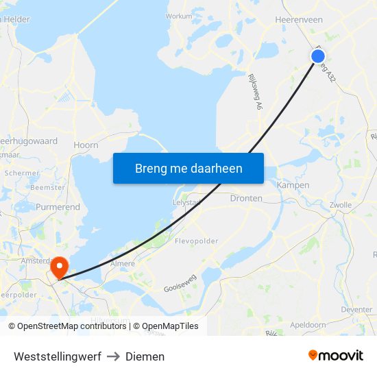Weststellingwerf to Diemen map