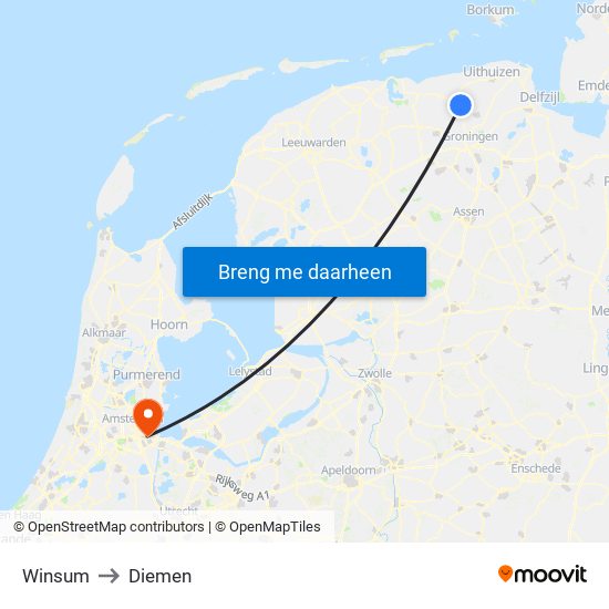 Winsum to Diemen map