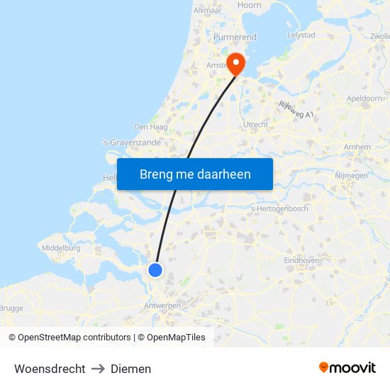 Woensdrecht to Diemen map